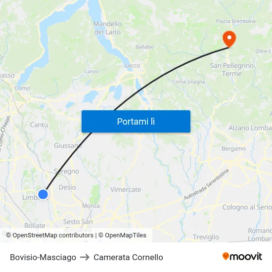 Bovisio-Masciago to Camerata Cornello map