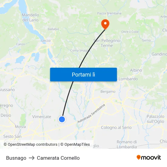 Busnago to Camerata Cornello map