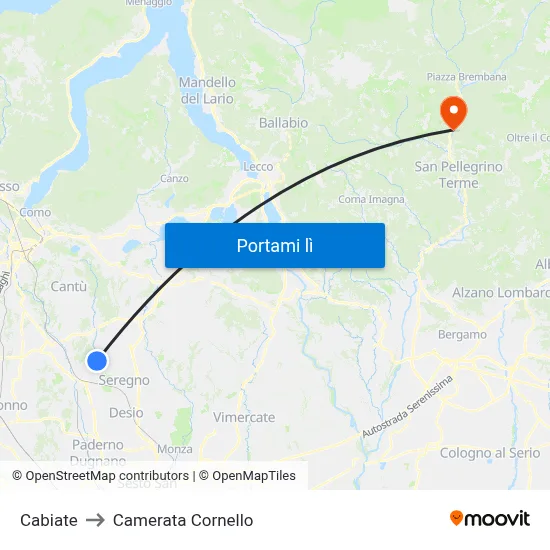 Cabiate to Camerata Cornello map
