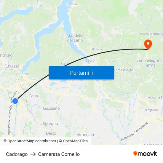 Cadorago to Camerata Cornello map