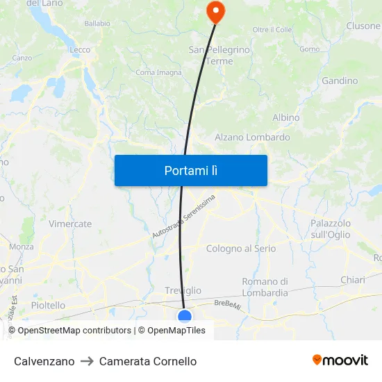 Calvenzano to Camerata Cornello map