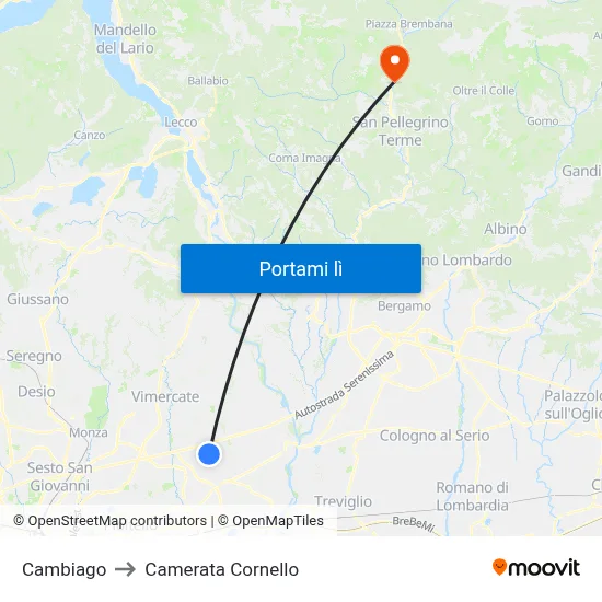 Cambiago to Camerata Cornello map