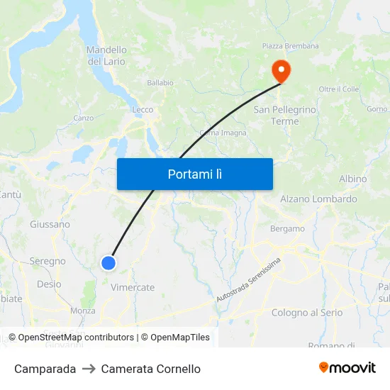 Camparada to Camerata Cornello map