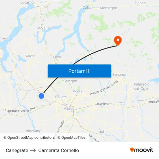 Canegrate to Camerata Cornello map