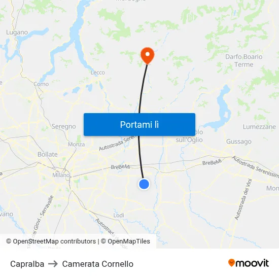 Capralba to Camerata Cornello map