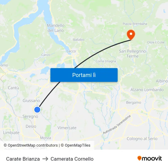 Carate Brianza to Camerata Cornello map