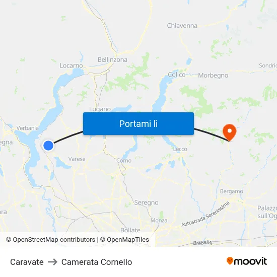 Caravate to Camerata Cornello map