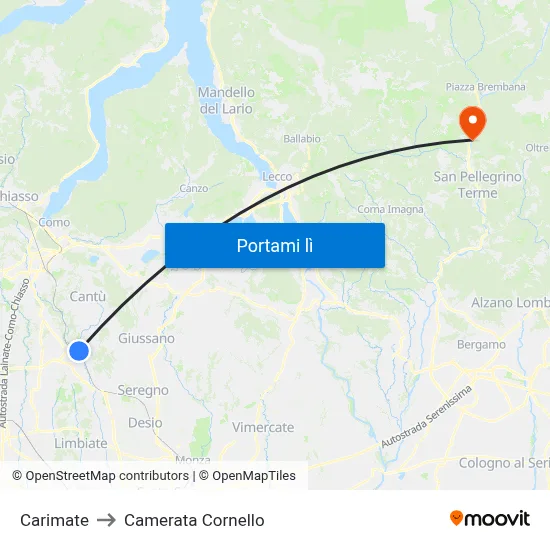 Carimate to Camerata Cornello map
