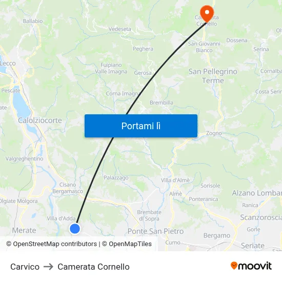 Carvico to Camerata Cornello map