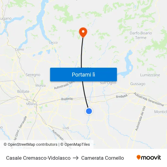 Casale Cremasco-Vidolasco to Camerata Cornello map