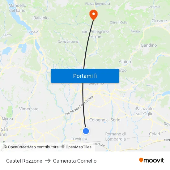 Castel Rozzone to Camerata Cornello map