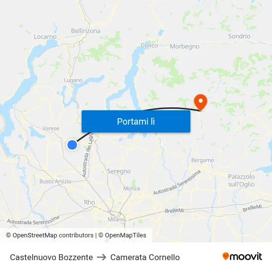 Castelnuovo Bozzente to Camerata Cornello map
