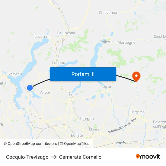 Cocquio-Trevisago to Camerata Cornello map