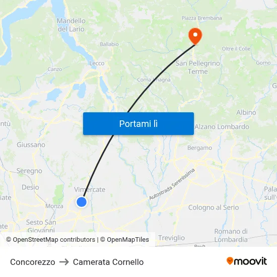 Concorezzo to Camerata Cornello map