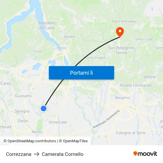 Correzzana to Camerata Cornello map