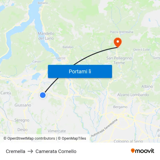 Cremella to Camerata Cornello map