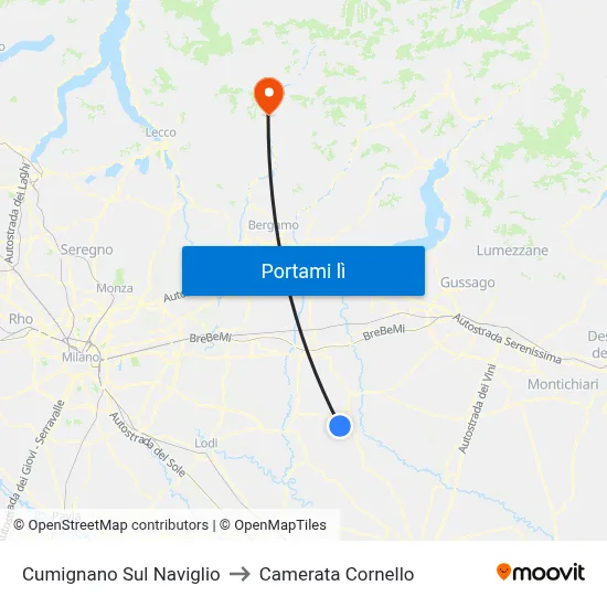 Cumignano Sul Naviglio to Camerata Cornello map