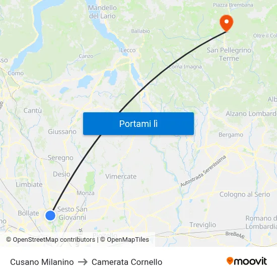 Cusano Milanino to Camerata Cornello map