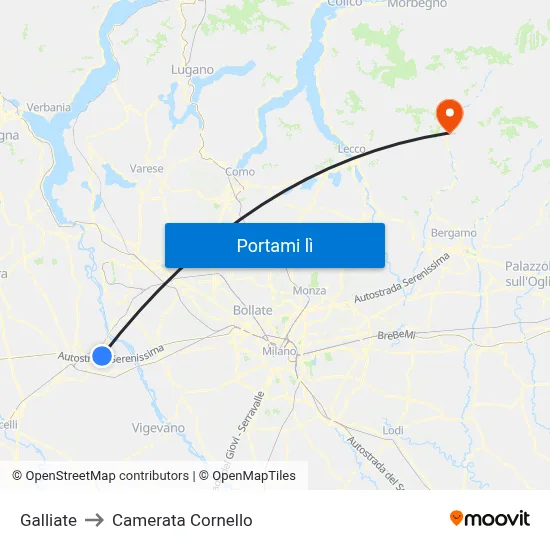 Galliate to Camerata Cornello map