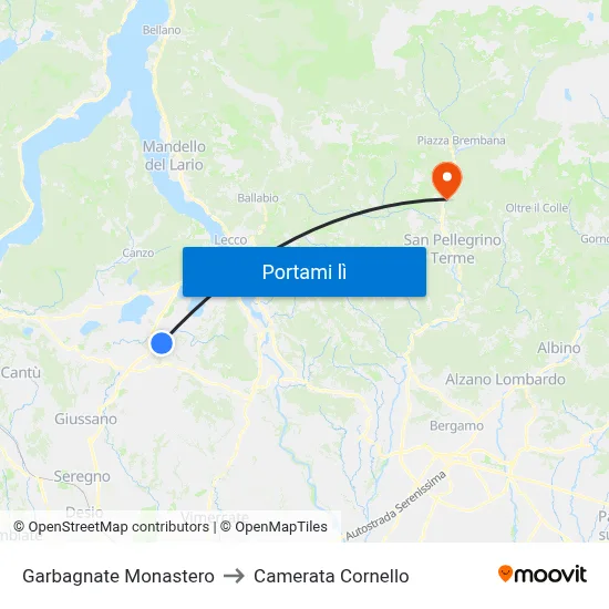 Garbagnate Monastero to Camerata Cornello map