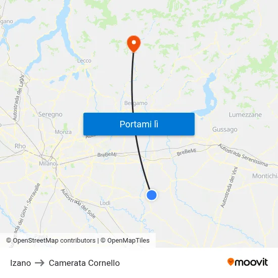 Izano to Camerata Cornello map
