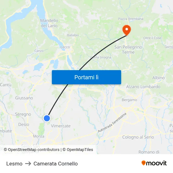 Lesmo to Camerata Cornello map