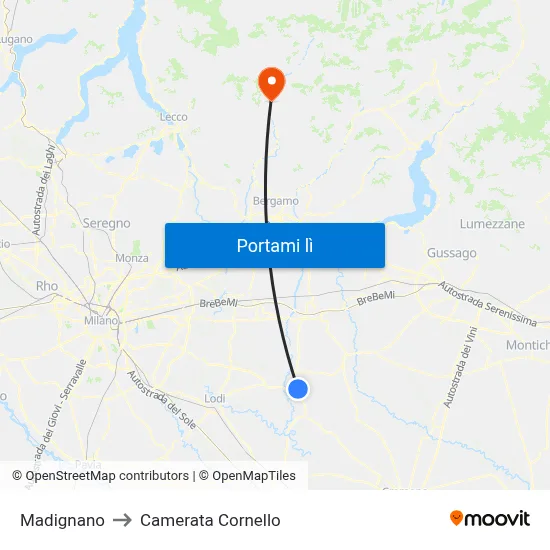 Madignano to Camerata Cornello map