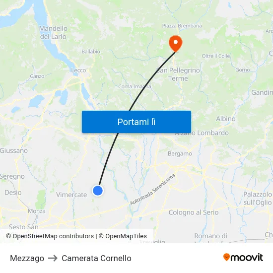 Mezzago to Camerata Cornello map
