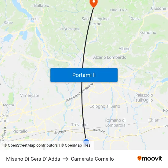Misano Di Gera D' Adda to Camerata Cornello map
