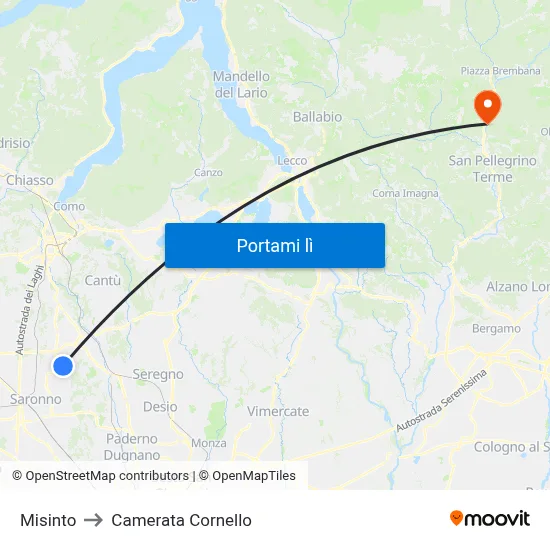 Misinto to Camerata Cornello map