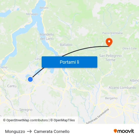 Monguzzo to Camerata Cornello map