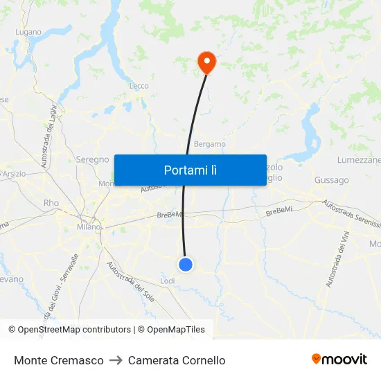 Monte Cremasco to Camerata Cornello map