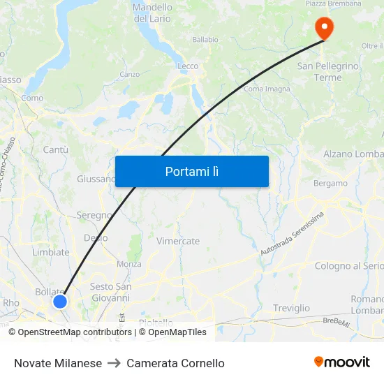 Novate Milanese to Camerata Cornello map