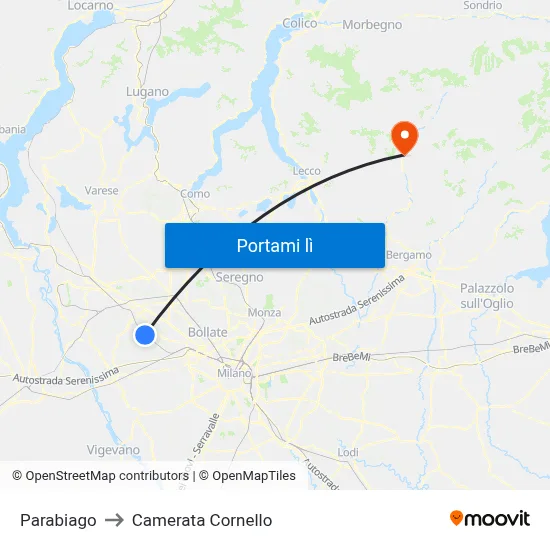 Parabiago to Camerata Cornello map