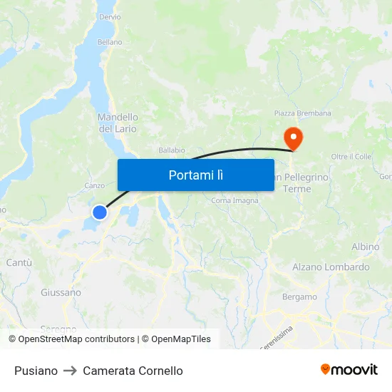 Pusiano to Camerata Cornello map