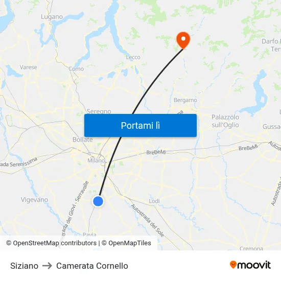 Siziano to Camerata Cornello map
