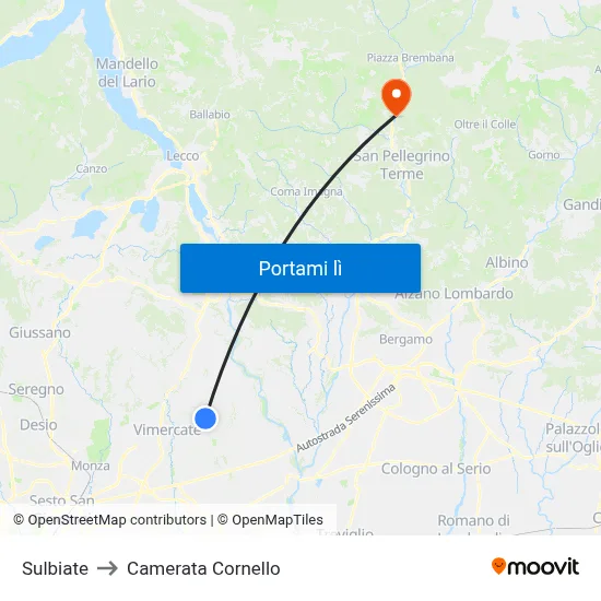 Sulbiate to Camerata Cornello map