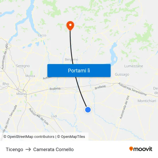 Ticengo to Camerata Cornello map