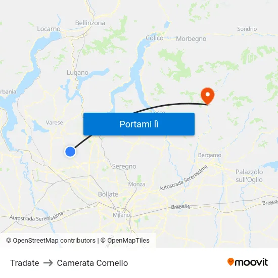 Tradate to Camerata Cornello map