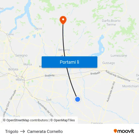 Trigolo to Camerata Cornello map