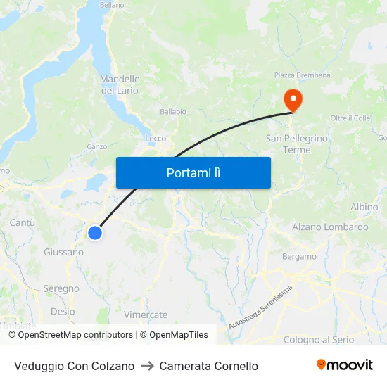 Veduggio Con Colzano to Camerata Cornello map