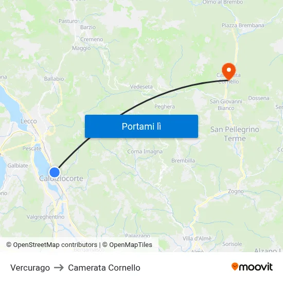 Vercurago to Camerata Cornello map