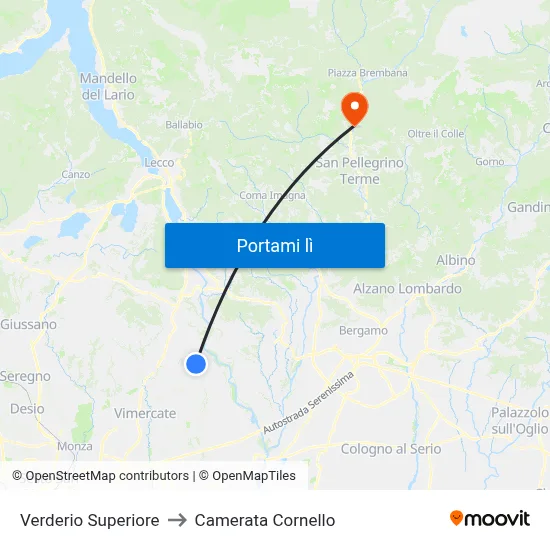 Verderio Superiore to Camerata Cornello map