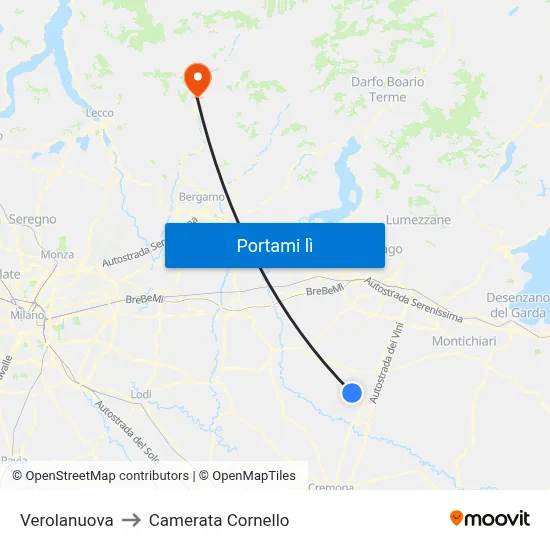 Verolanuova to Camerata Cornello map