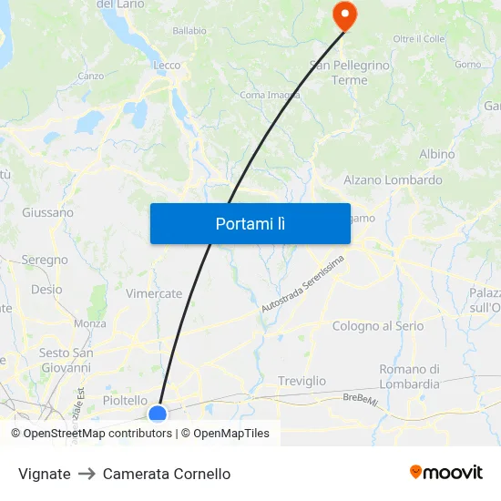 Vignate to Camerata Cornello map