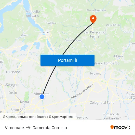 Vimercate to Camerata Cornello map