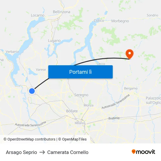 Arsago Seprio to Camerata Cornello map