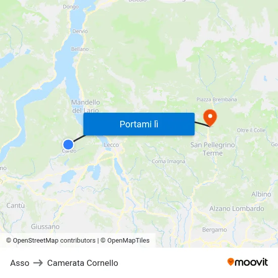 Asso to Camerata Cornello map