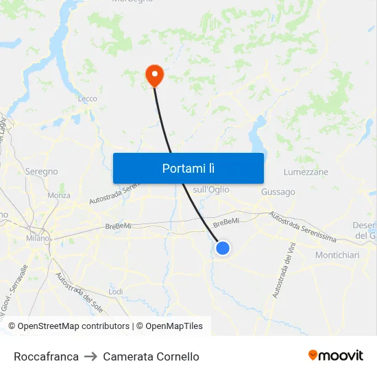 Roccafranca to Camerata Cornello map