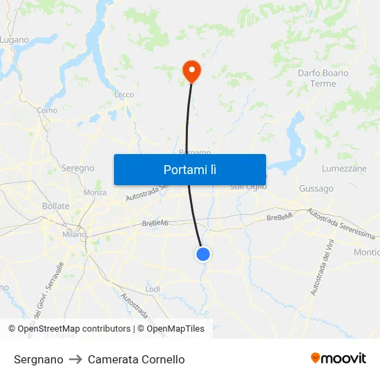 Sergnano to Camerata Cornello map